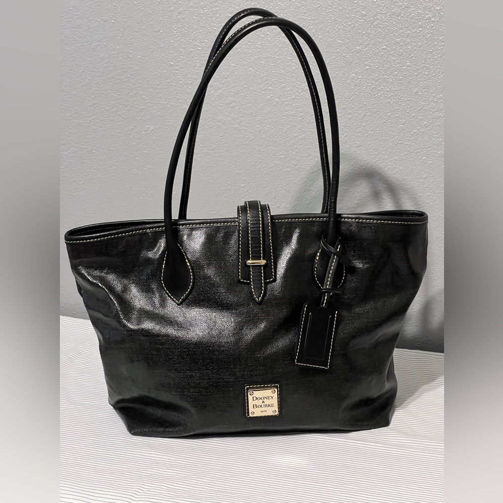 Dooney & Bourke Vintage Grey Coated Canvas Leather Trimmed Tote/Shoulder Bag